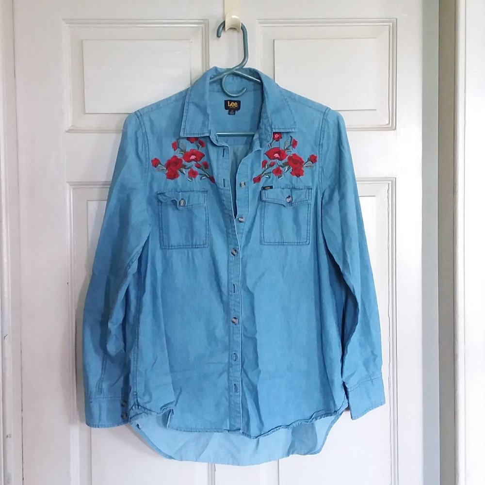 Floral Embroidered Denim Shirt